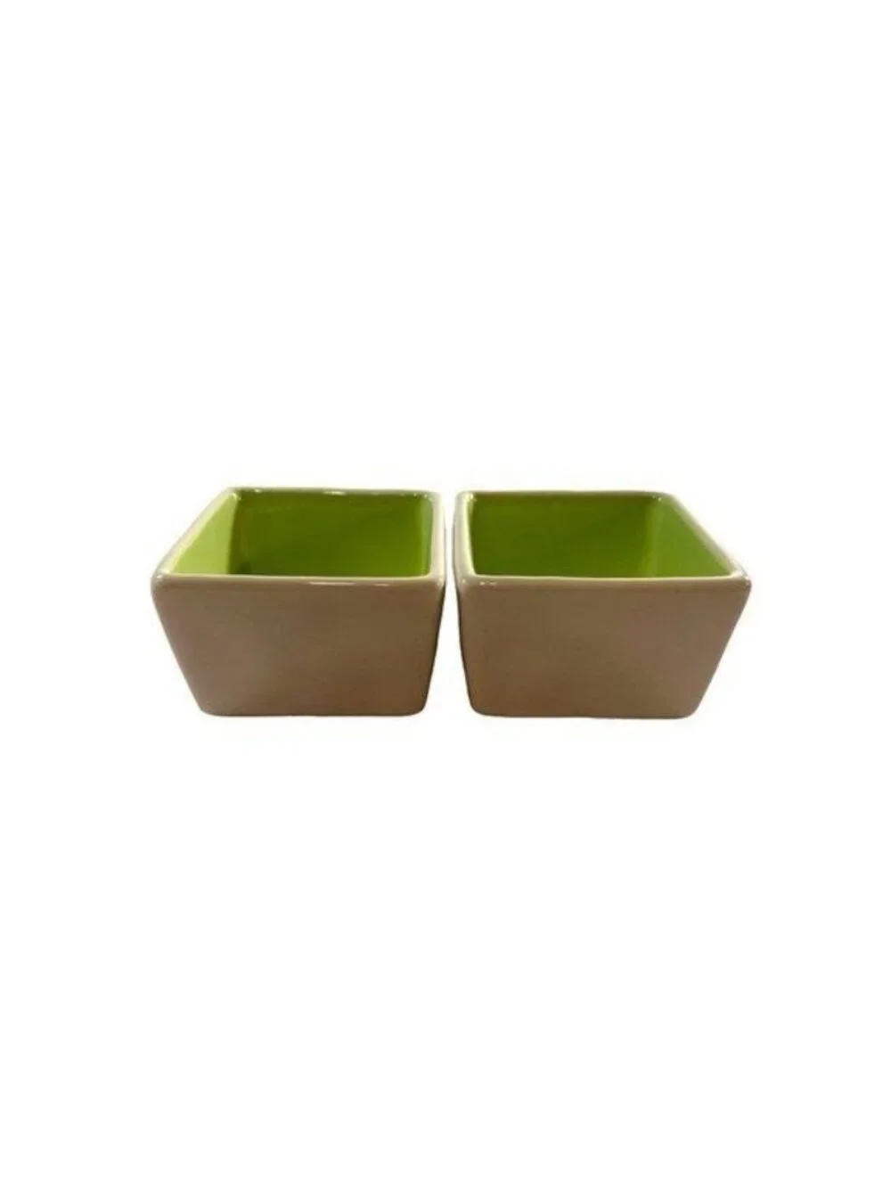 Rae Dunn Bowl Set Artisan Collection Savor Enjoy Square Set of 2 Green/Cream New